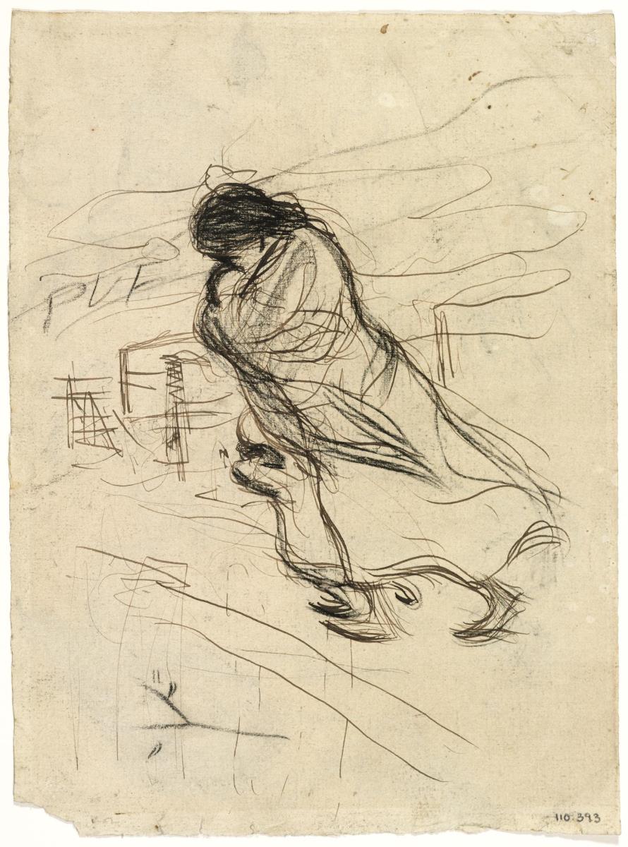 Mujer caminando contra el viento