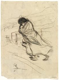 Mujer caminando contra el viento
