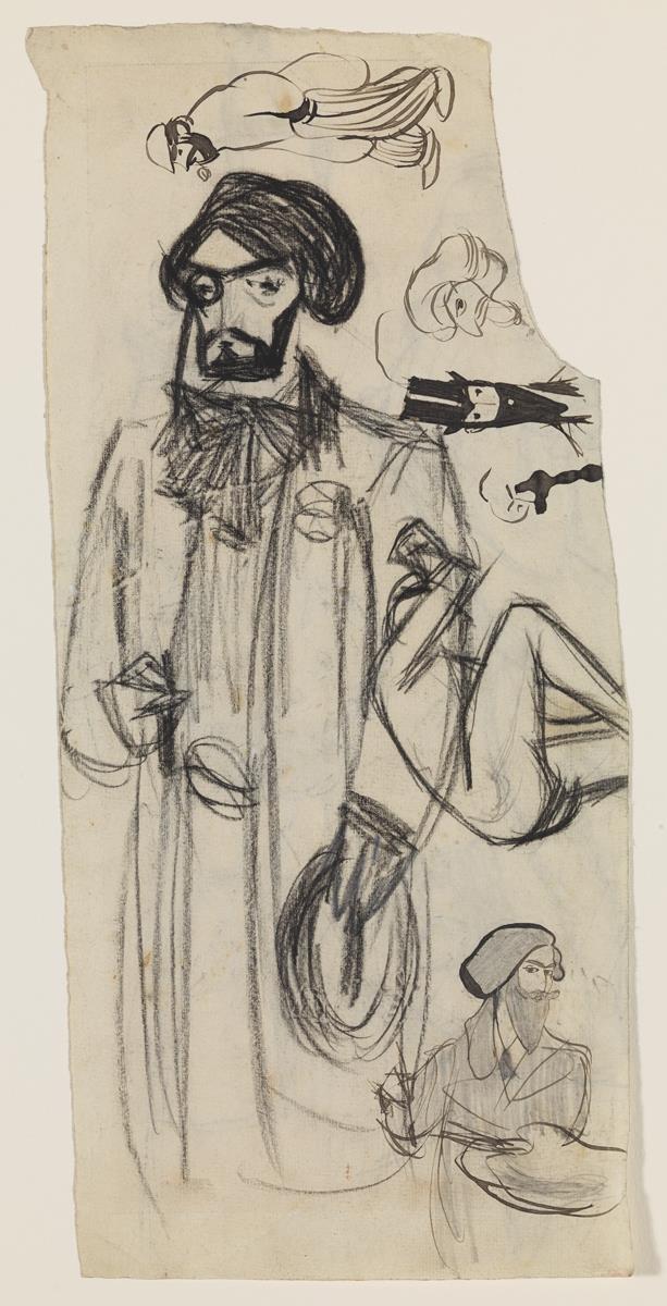 Figure with a Beard and a Monocle, Holding His Hat in His Hand, and Other Sketches