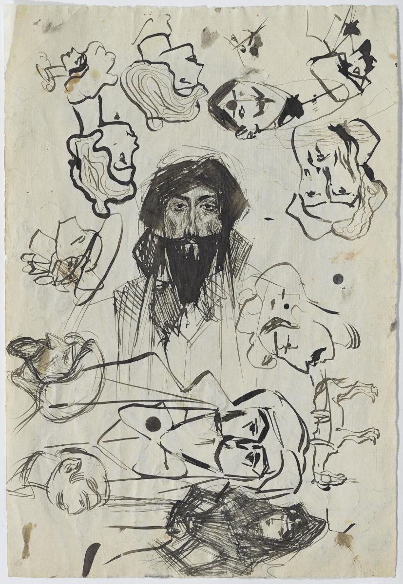 Hombre con barba, y otros croquis