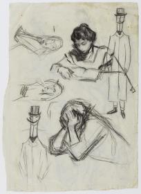 Lola, the Artist's Sister, Reading, Study for "¡Pobres genios!" and Other Sketches