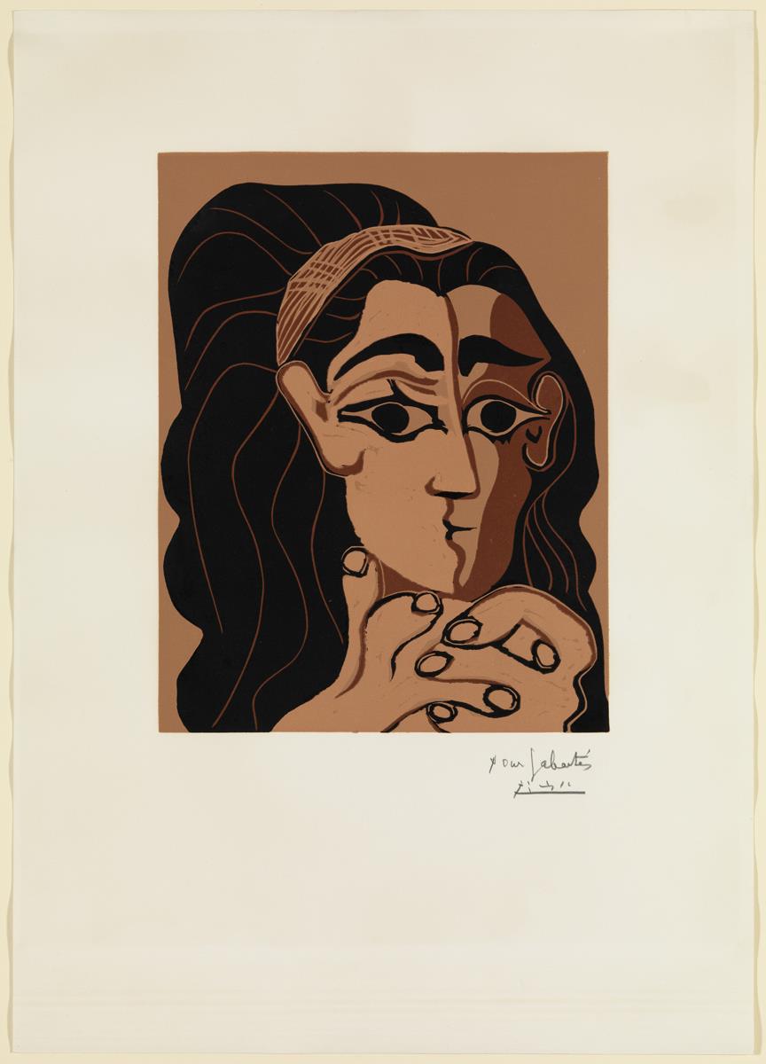 Retrato de Jacqueline con cinta, apoyada