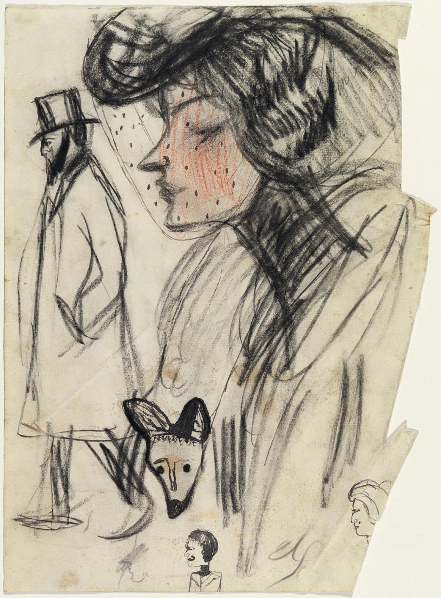 Cabeza femenina y otros croquis