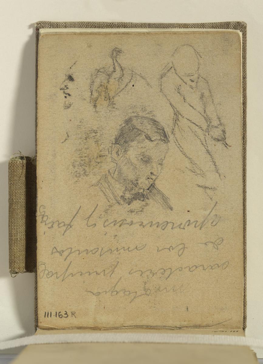 Bust d'home, estudi de cossos i anotacions manuscrites