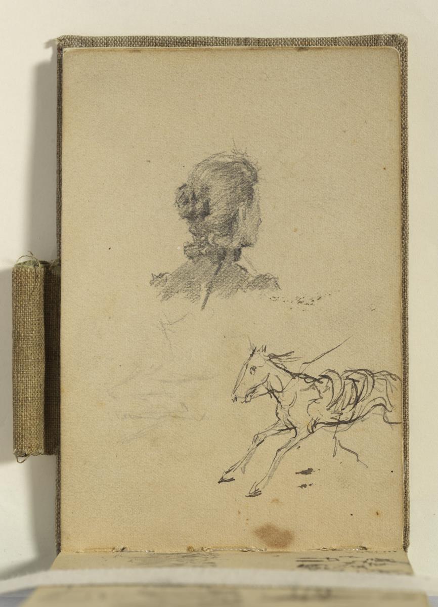 Busto de mujer con moño, y caballo