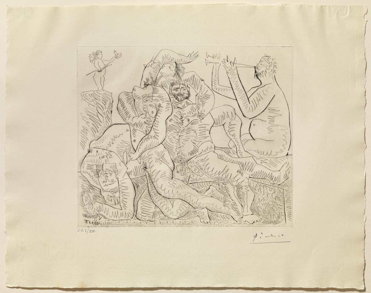 Bacanal, con Eros en la parte superior izquierda