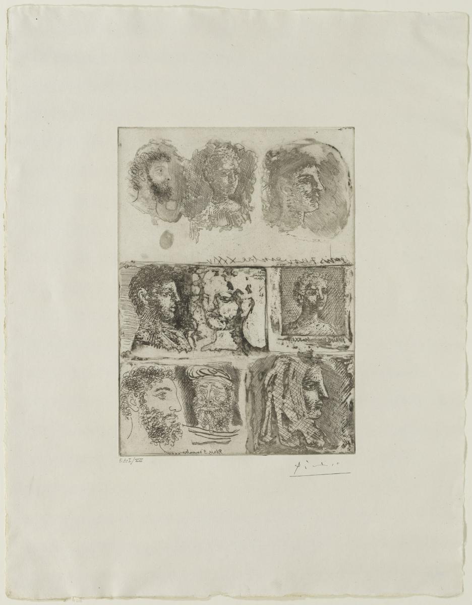 Sheet of Technical Studies. Nine Heads