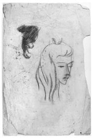 Cabeza de mujer, y croquis de mujer arrodillada