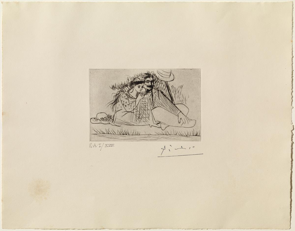 At the River's Shore. Couple on the Grass