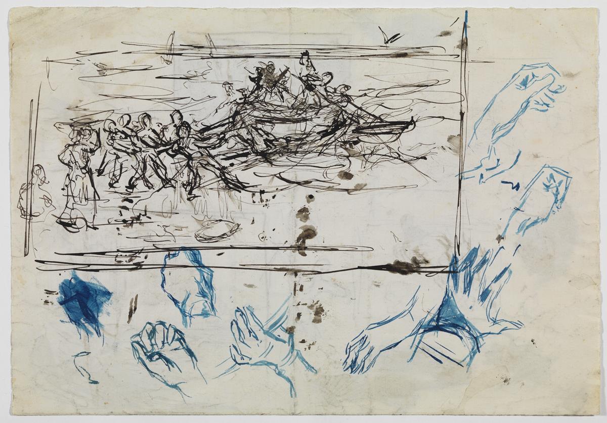 Varadura de un barco y croquis de manos