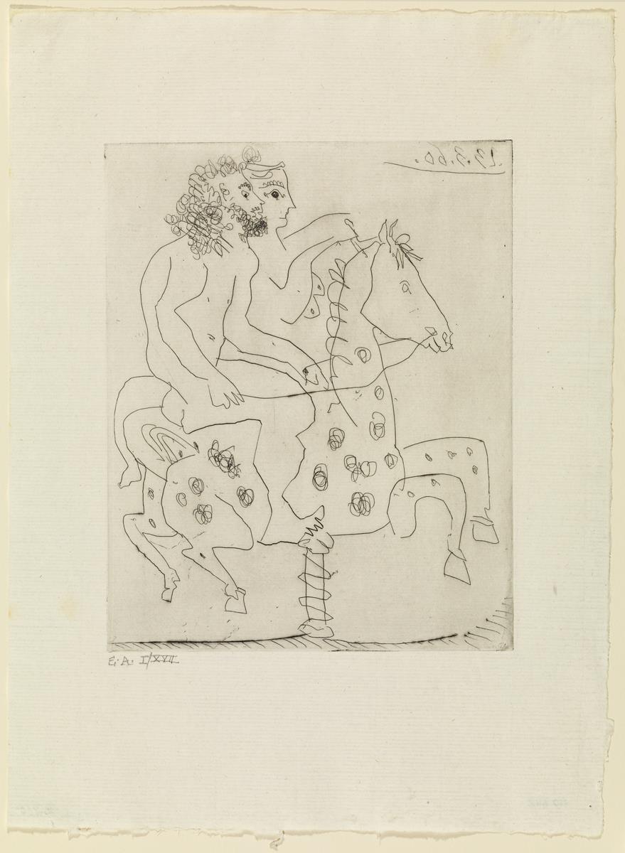 Pareja desnuda a caballo