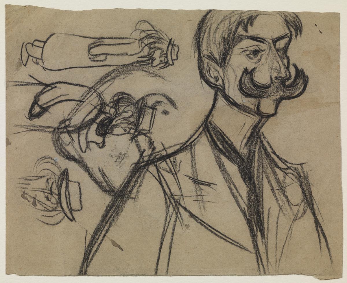 Man with Big Mustache and Caricatures of Men