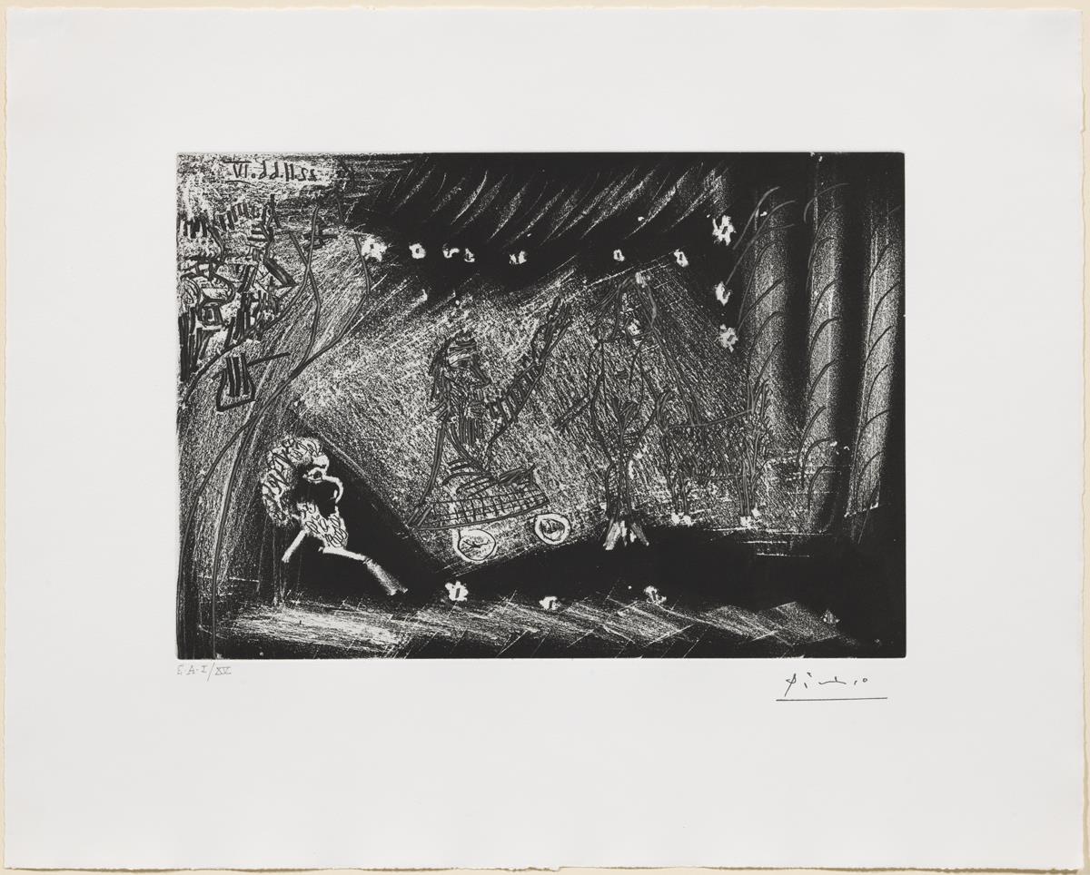 En el teatro: mujer desnuda y viejo mutilado