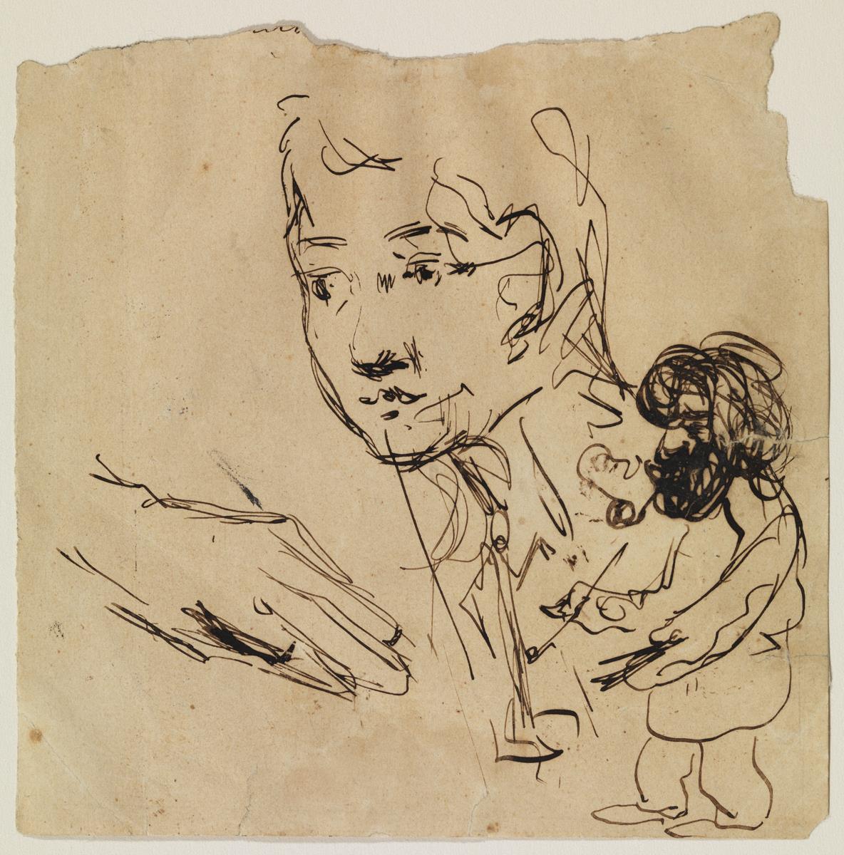 Mano, rostro y caricatura de pintor