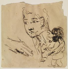 Mano, rostro y caricatura de pintor