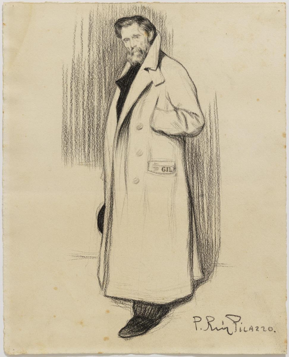 El padre del artista, con un ejemplar de la revista "Gil Blas" en el bolsillo