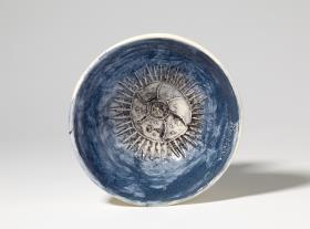 Erizo de mar sobre fondo azul
