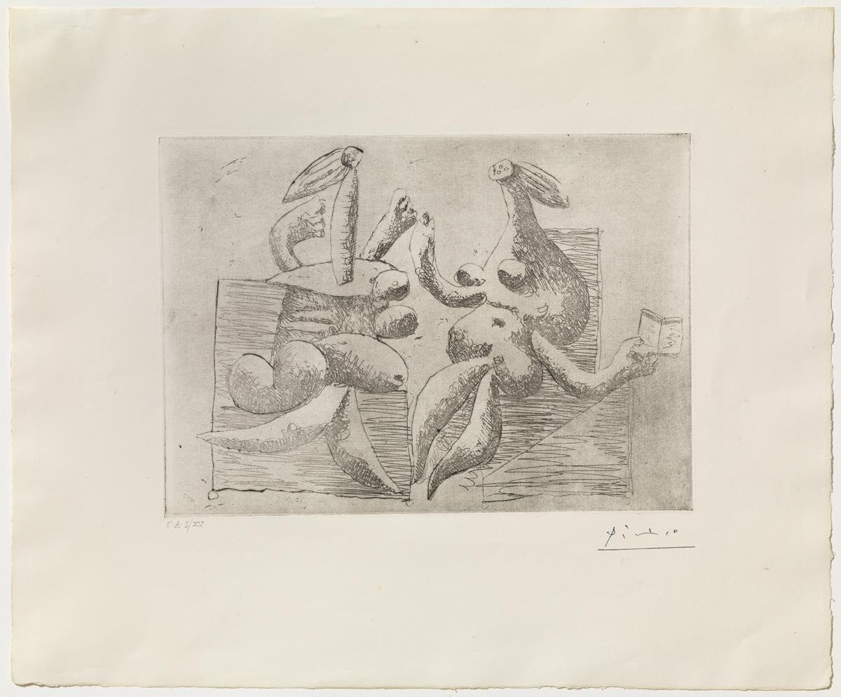 La visita. Dues dones assegudes amb un llibre