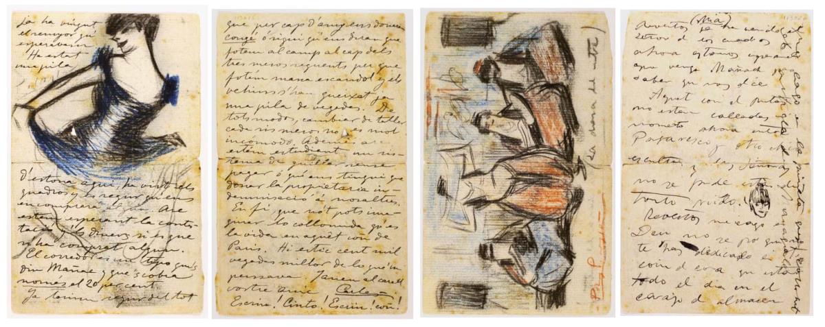 Carta de Pablo Picasso i Carles Casagemas a Jacint i Ramon Reventós, amb dibuixos de Picasso