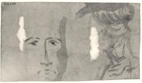 Cabeza de hombre, y busto de mujer de perfil