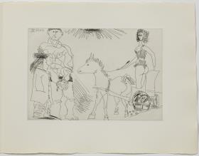 Circus Scene with a Female Rider in a Chariot Pulled by a Donkey