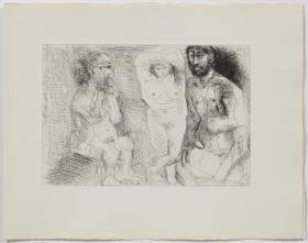 Two Bearded Men with a Naked Woman