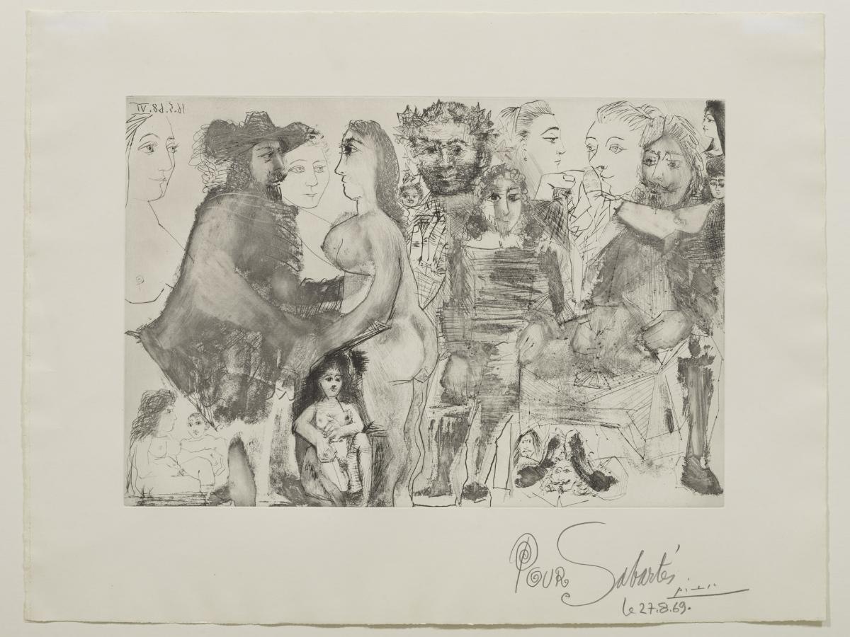 Musketeer Seated at the Table wth a Child, Reminiscing on his Life