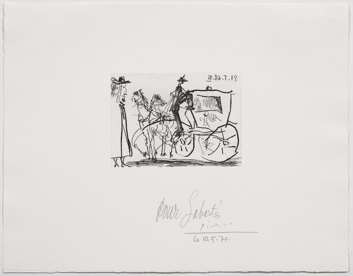 Couple in a Carriage and Man on Foot