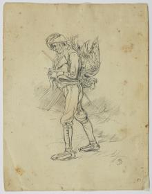 Campesino con un pavo sobre su espalda
