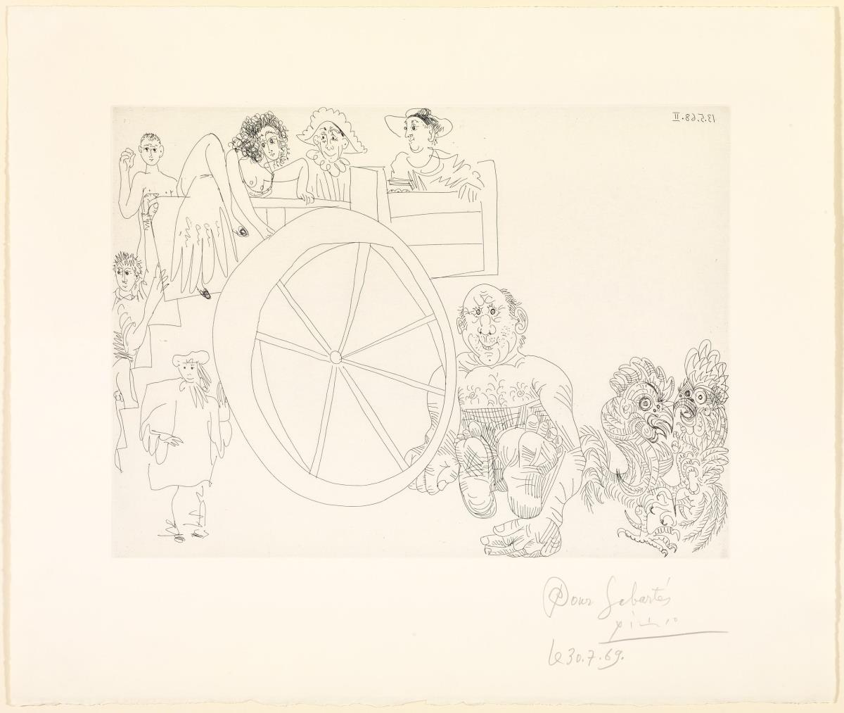 Travelling Actors, with Self-Portrait Wearing a Harlequin's Hat and CockFight