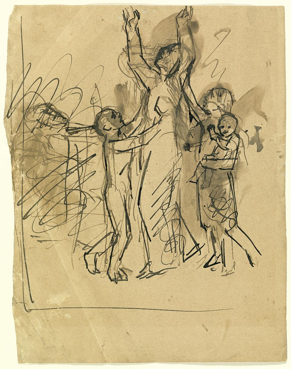 Mujer implorando y niños