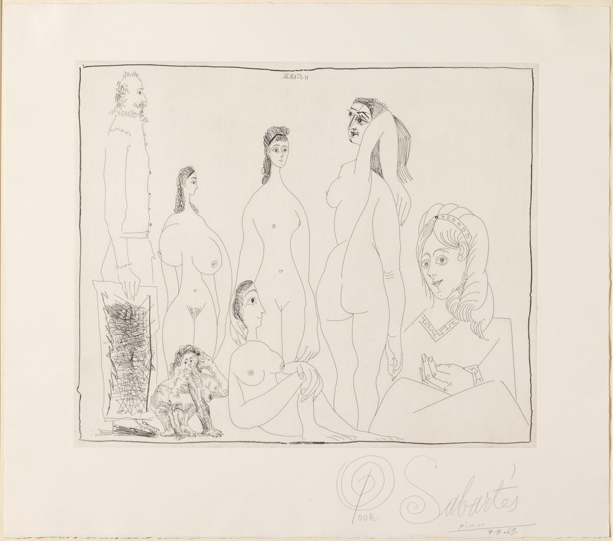 Pintor llargarut amb dones, una de les quals està orinant