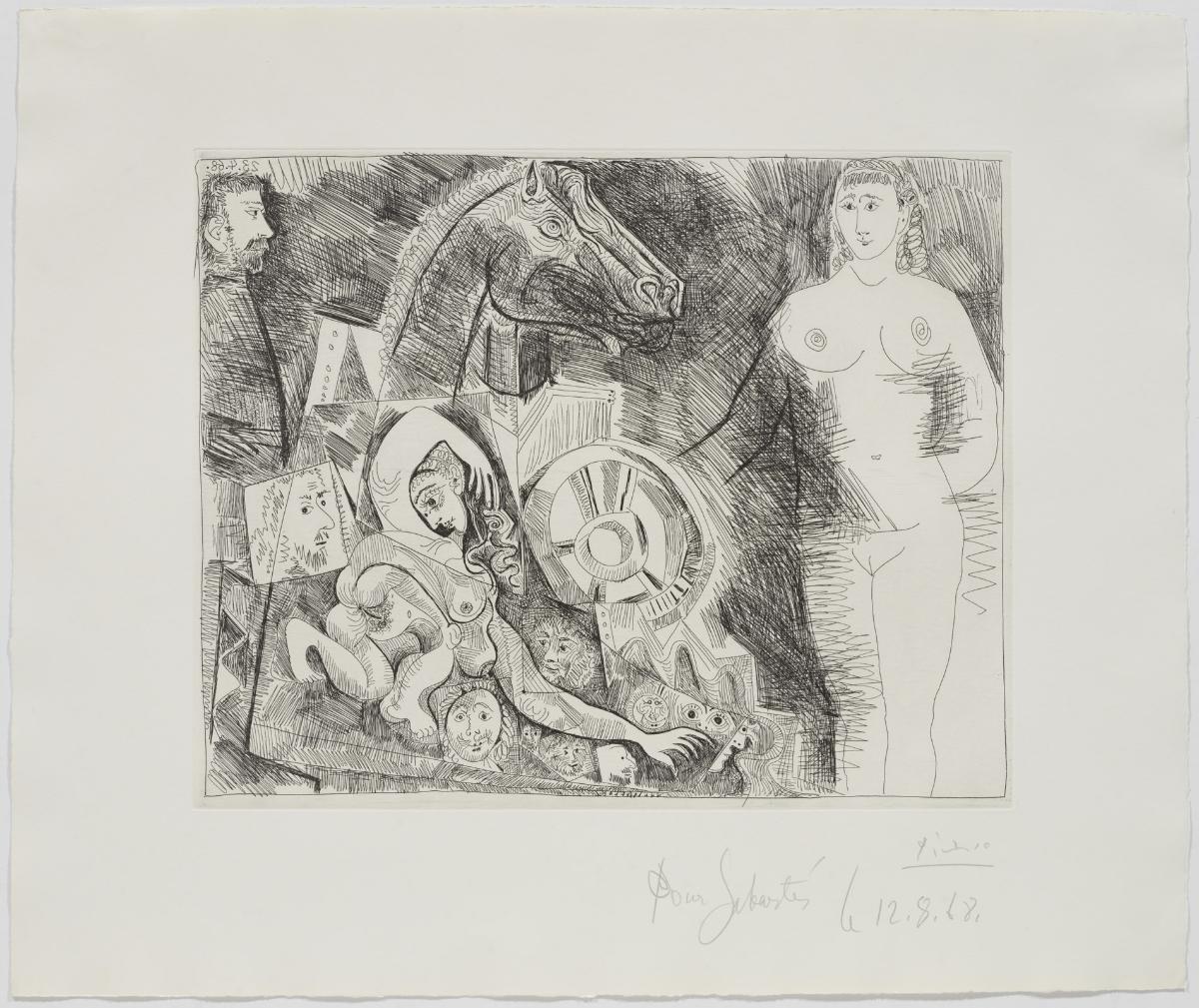 Carro romano, con amazona cayendo, mujer desnuda y espectadores