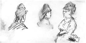Tres croquis de dona