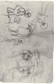 Ballarina saludant, parella asseguda i qcaricatures