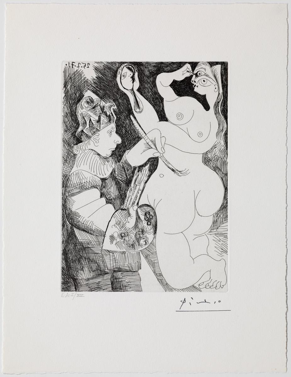 Painter-Jester Painting on His Model, Who Is Making up Her Eyes