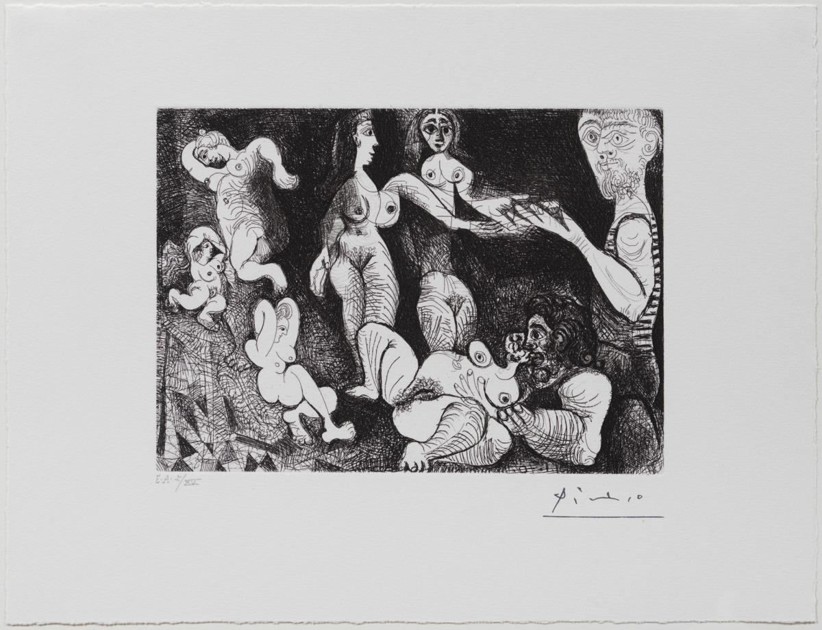 Dreamy Sailor with Two Women, a Couple, a Female Spectator and a Sculpture on a Stool