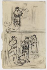Diversos croquis de leñadores