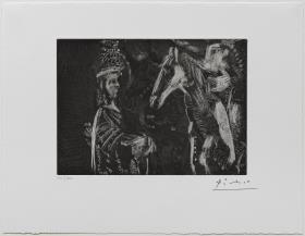 Old Man, and Woman Leaning on the Neck of her Horse