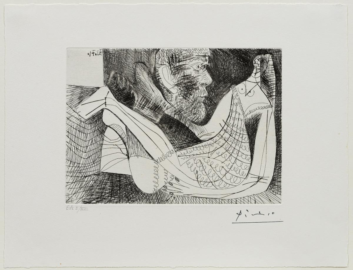 Paintor and Model Wearing a Knitted Dress