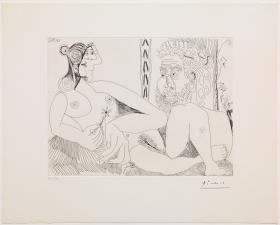 Dona amb flors i retrat de barbut, amb Degas de perfil