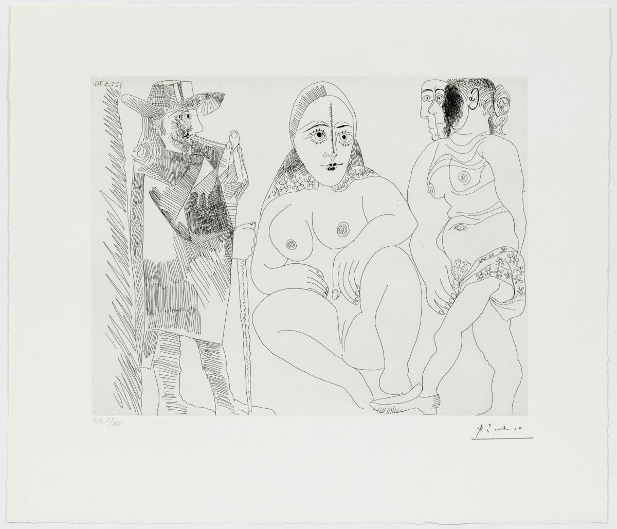 Cavalier and Pipe with Two Women, One of Them Masked