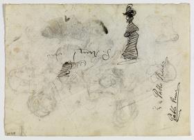 Mujer con sombrero y manguito, y otros croquis