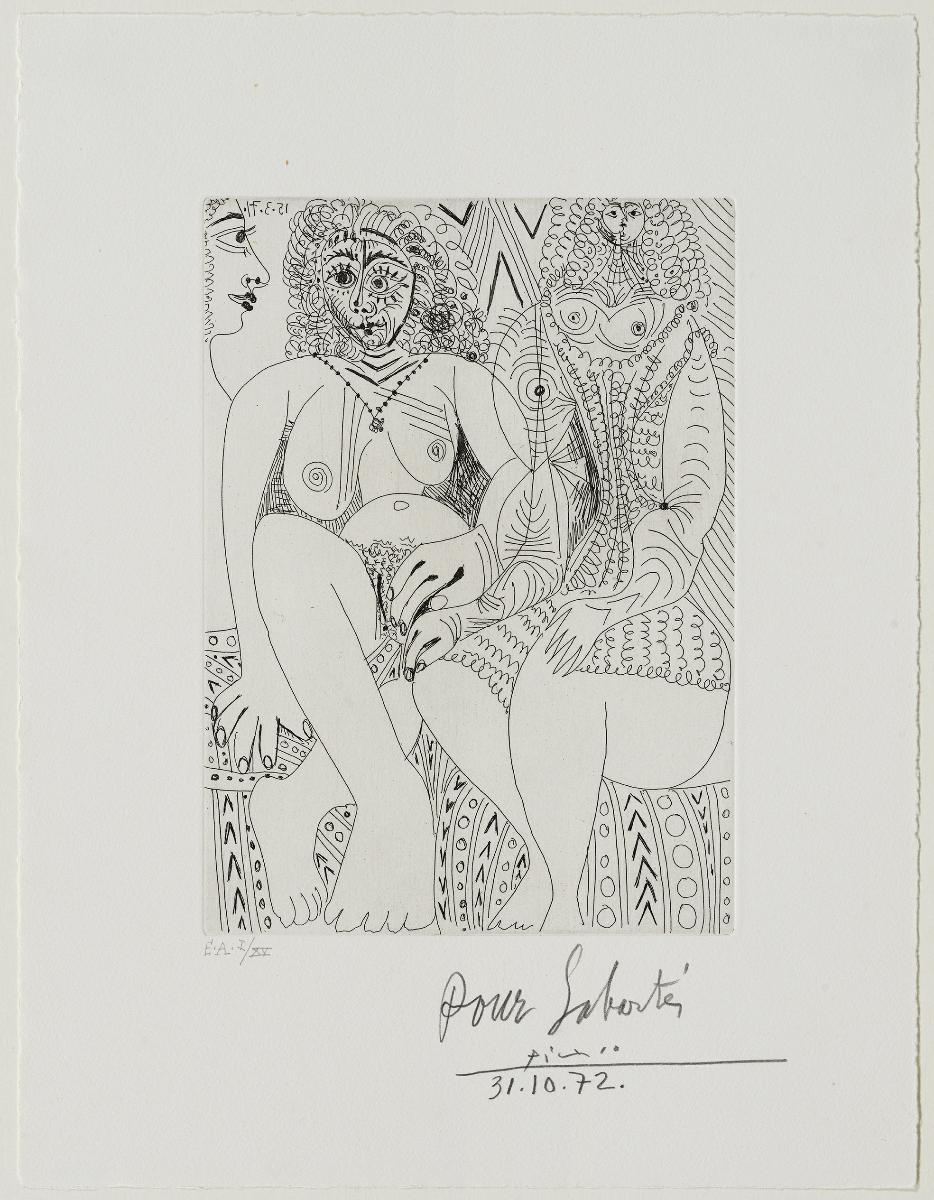 Three Prostitutes, One of Them Wearing a Knitted Shirt