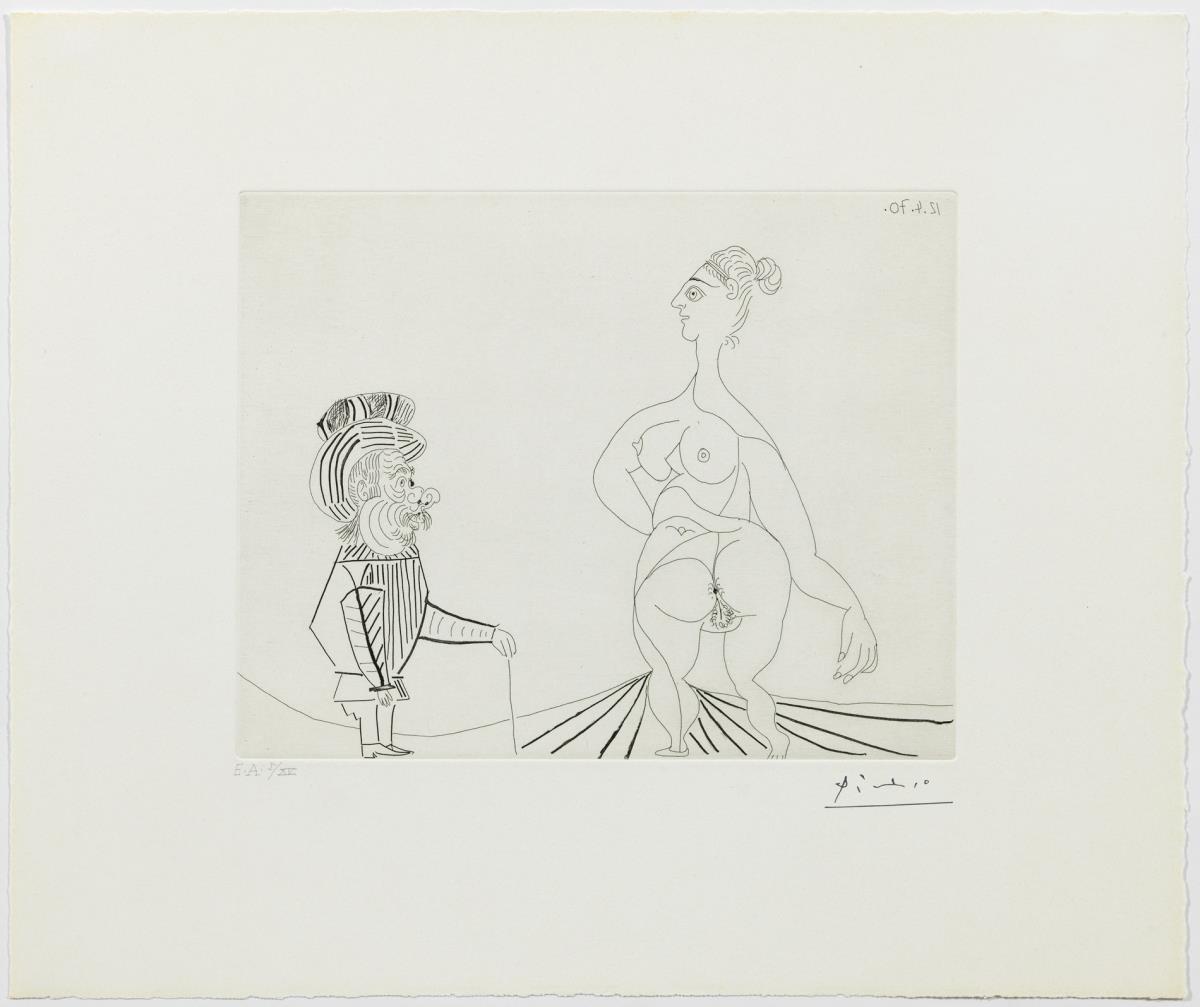 On the Road. Little Man Seeing a Big Woman Go by