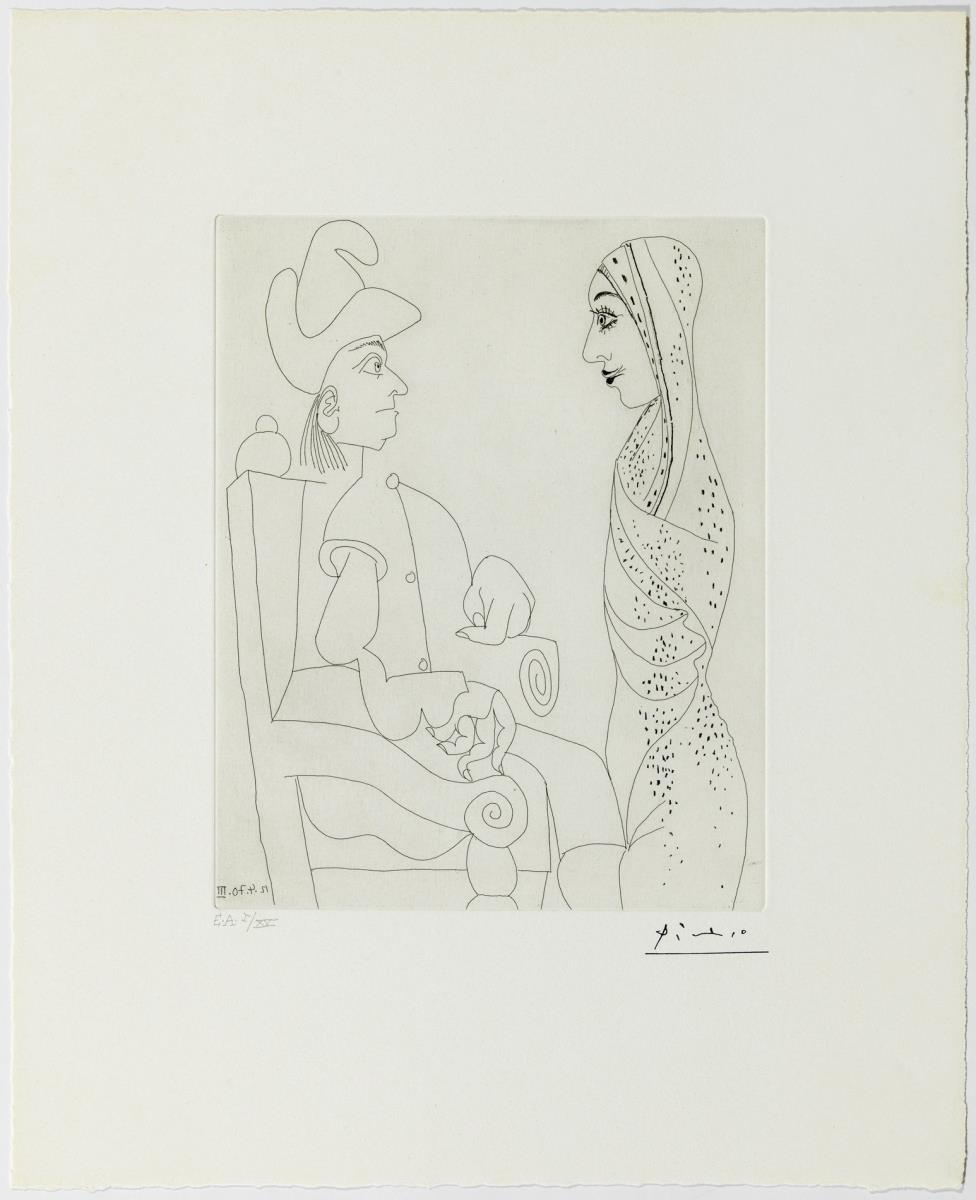 Conquistador and Moroccan woman wearing an embroidered veil