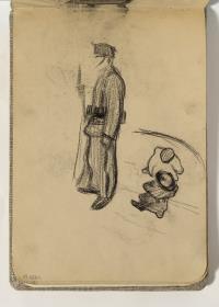 Estudio de soldado y hombres conversando