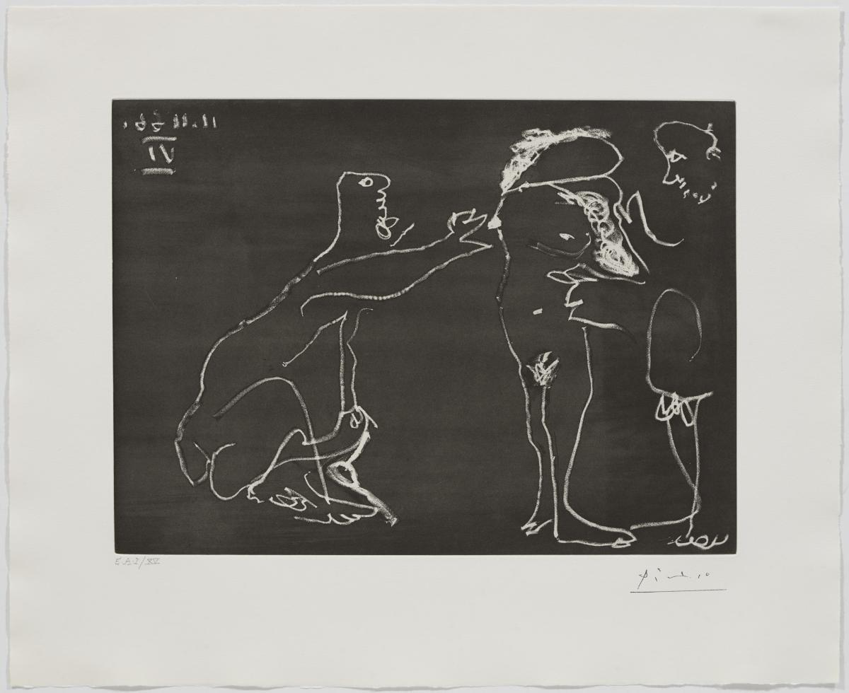 Mujer desnuda tapándose la cara, con dos hombres | Museo Picasso Barcelona