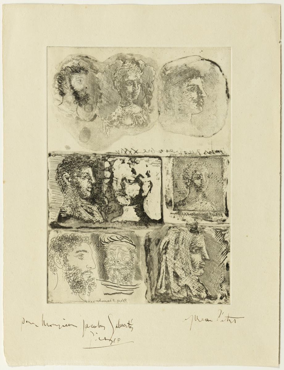 Sheet of Technical Studies. Nine Heads