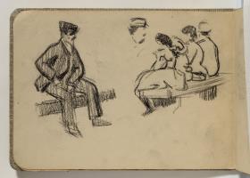 Estudio de hombre y criaturas sentadas